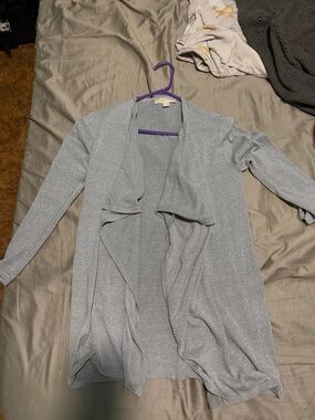 MICHAEL Michael Kors Silver-Light Gray Open-Front Draped Cardigan